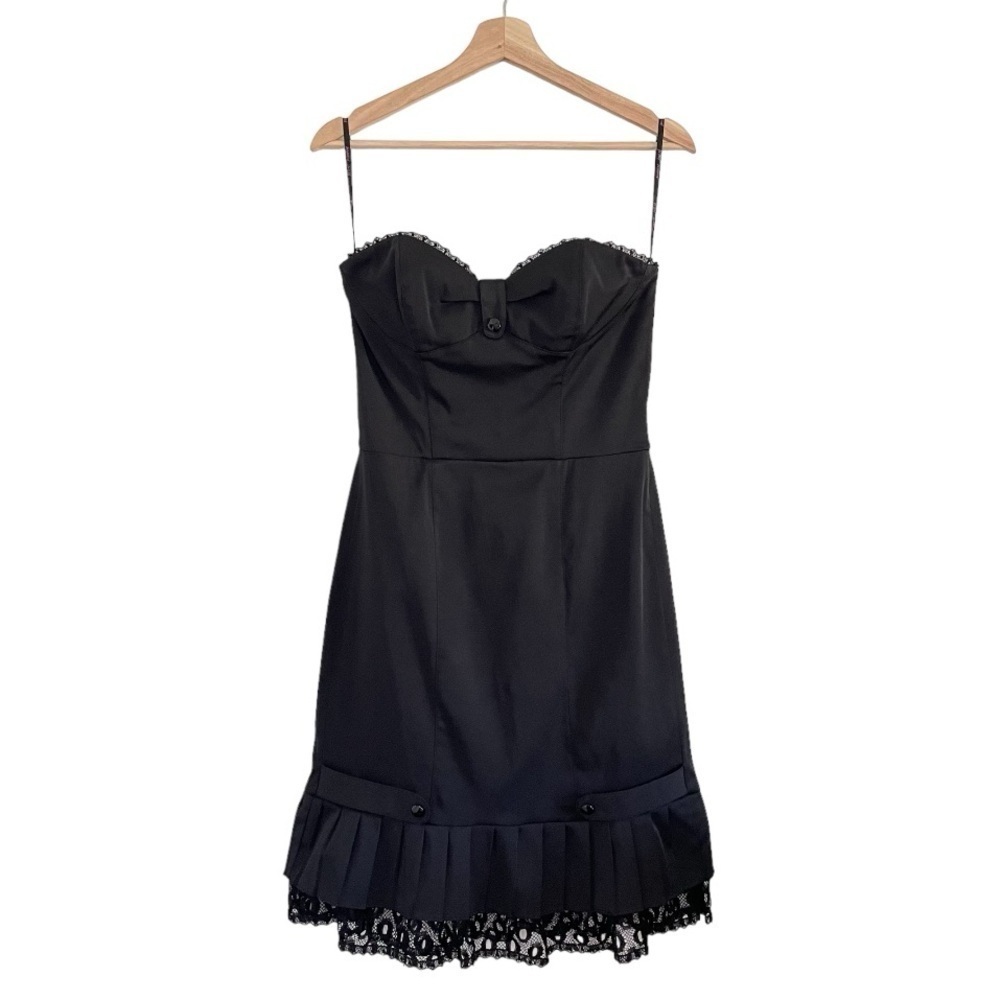 Betsey Johnson Vintage Y2K Strapless Bustier Mini Dress Black 8